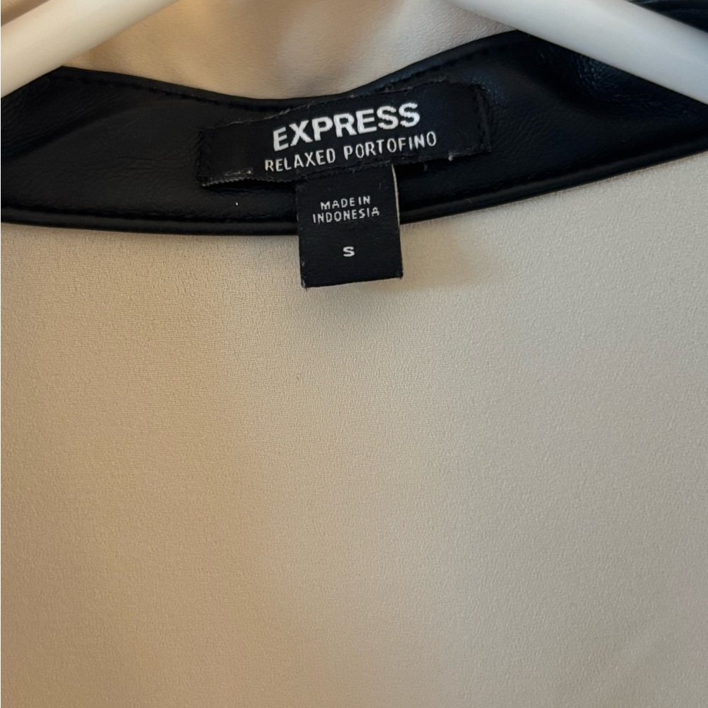 Express Cream and Black Relaxed Portofino Blouse faux black leather trim - Picture 4 of 7